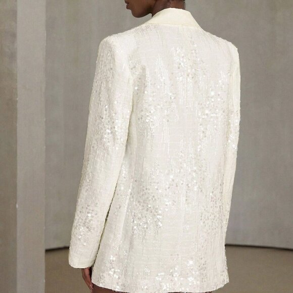 White Elegant Women's Sequin Style Chic Blazer - Picture 2 of 9